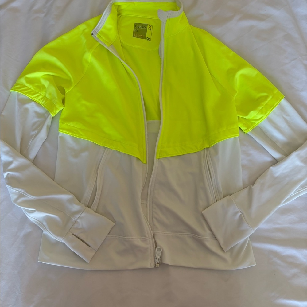 Lucky in Love Neon Yellow and White Utility Jacket